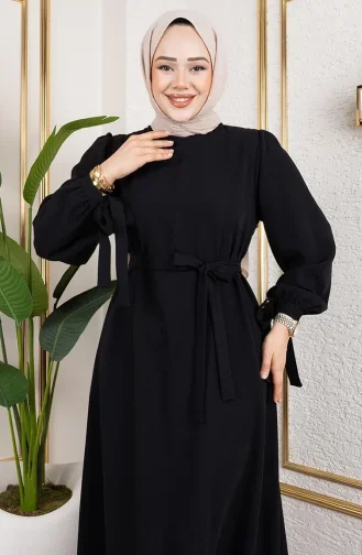 فستان حجاب برباط وأكمام 7121-05 أسود 7121-05