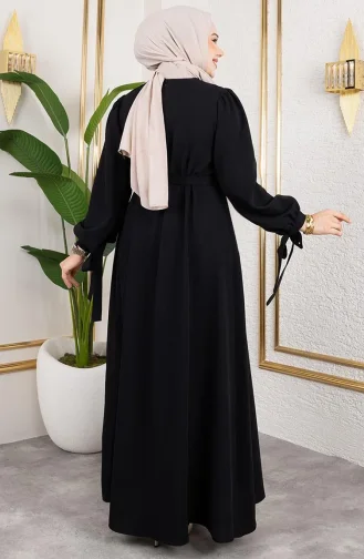 فستان حجاب برباط وأكمام 7121-05 أسود 7121-05