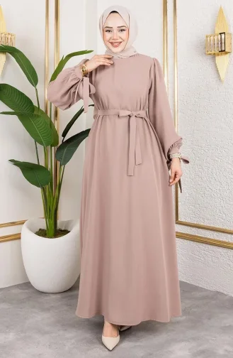 Hijab Kleid Mit Schnürung Und Manschetten 7121-06 Nerz 7121-06