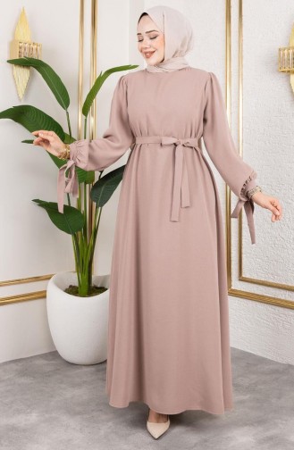 Lace-Up Cuffed Hijab Dress 7121-06 Mink 7121-06