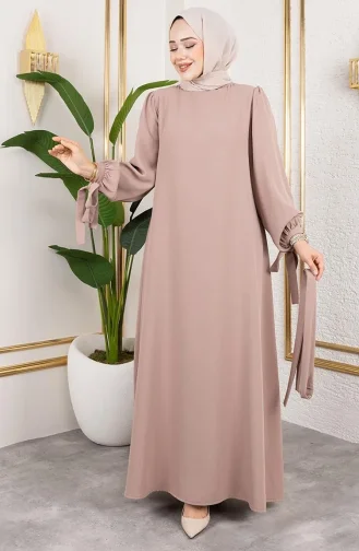 Hijab Kleid Mit Schnürung Und Manschetten 7121-06 Nerz 7121-06