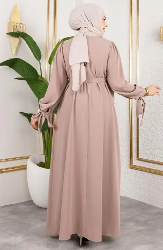 Hijab Kleid Mit Schnürung Und Manschetten 7121-06 Nerz 7121-06