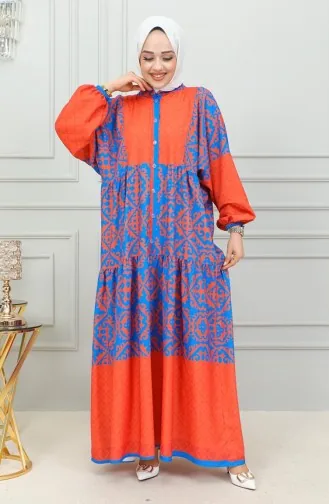 فستان حجاب منقوش عرقي 0302-01 أزرق داكن 0302-01
