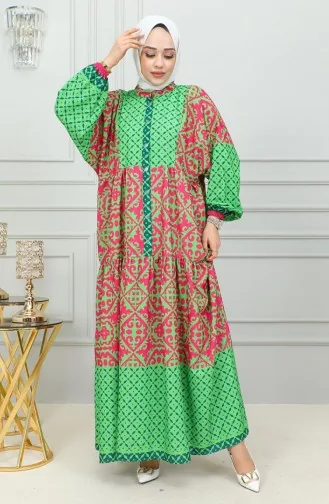 Robe Hijab à Motifs Ethniques 0302-04 Vert 0302-04