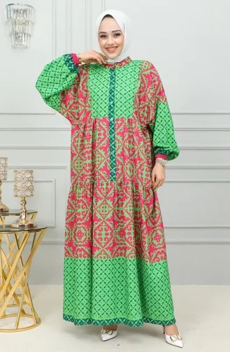 Robe Hijab à Motifs Ethniques 0302-04 Vert 0302-04