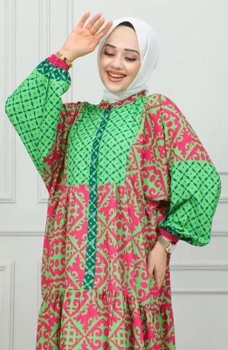 Robe Hijab à Motifs Ethniques 0302-04 Vert 0302-04
