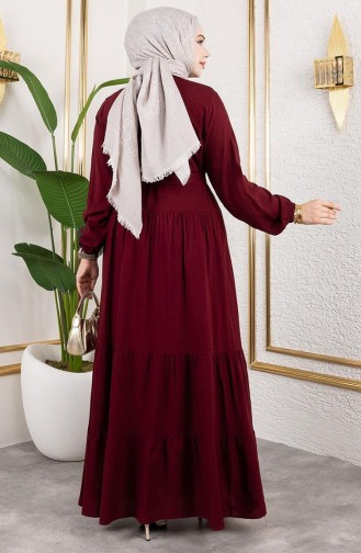 Önden Düğmeli Viskon Elbise 1124-01 Bordo