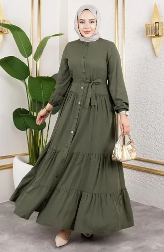 Viscose Jurk Met Knoopjes Aan De Voorkant 1124-02 Khaki 1124-02