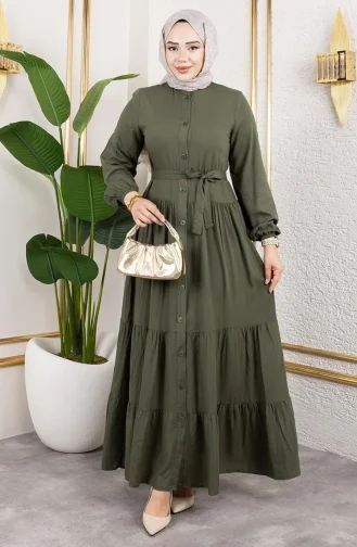 Viscose Jurk Met Knoopjes Aan De Voorkant 1124-02 Khaki 1124-02