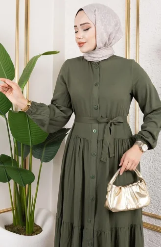 Viscose Jurk Met Knoopjes Aan De Voorkant 1124-02 Khaki 1124-02