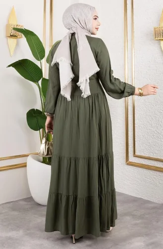 Viscose Jurk Met Knoopjes Aan De Voorkant 1124-02 Khaki 1124-02