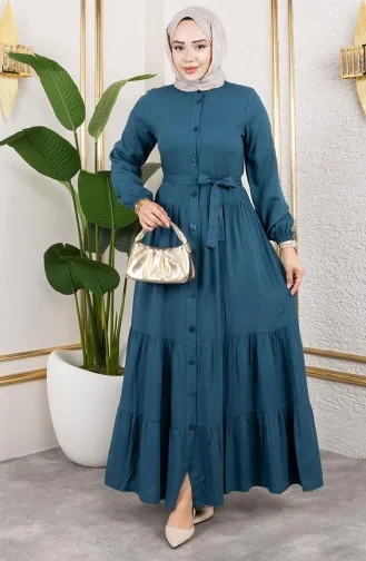 Robe En Viscose Boutonnée Sur Le Devant 1124-04 Pétrole 1124-04