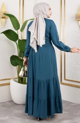 Robe En Viscose Boutonnée Sur Le Devant 1124-04 Pétrole 1124-04
