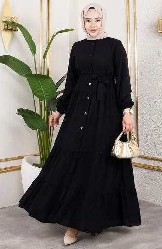 Robe En Viscose Boutonnée Devant 1124-05 Noir 1124-05