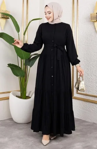 Robe En Viscose Boutonnée Devant 1124-05 Noir 1124-05