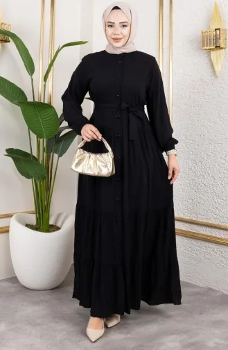 Robe En Viscose Boutonnée Devant 1124-05 Noir 1124-05