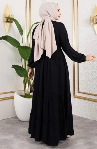 Robe En Viscose Boutonnée Devant 1124-05 Noir 1124-05