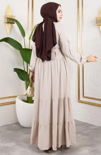 Önden Düğmeli Viskon Elbise 1124-06 Vizon