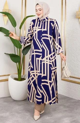 بدلة فيسكوز منقوشة 0337-01 أزرق داكن 0337-01