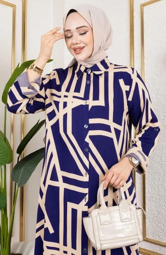 بدلة فيسكوز منقوشة 0337-01 أزرق داكن 0337-01