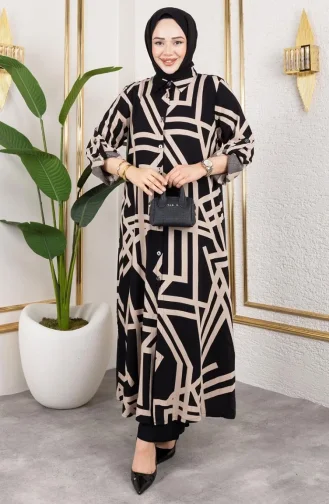 Patterned Viscose Suit 0337-02 Black Mink 0337-02