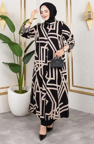 Patterned Viscose Suit 0337-02 Black Mink 0337-02