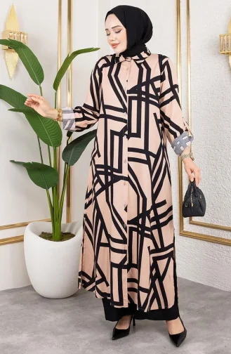 Patterned Viscose Suit 0337-04 Mink Black 0337-04