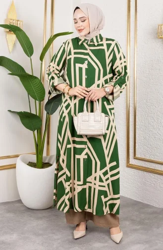 بدلة فيسكوز منقوشة 0337-05 باللون الأخضر الزمردي 0337-05