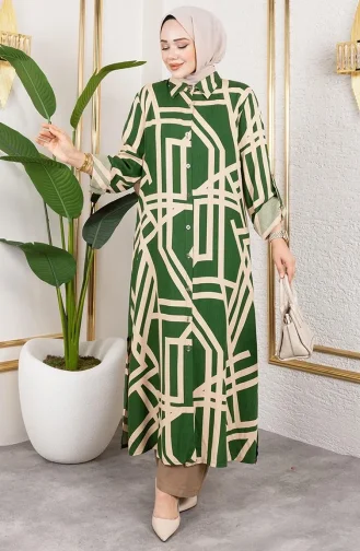 بدلة فيسكوز منقوشة 0337-05 باللون الأخضر الزمردي 0337-05
