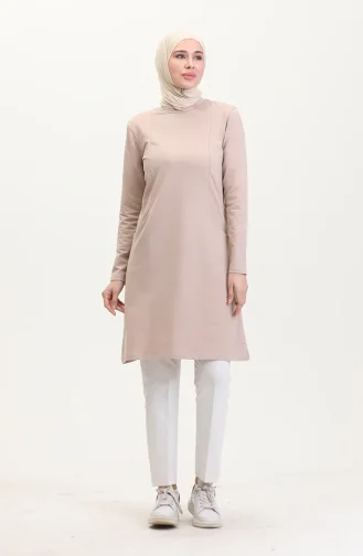 İki İplik Cepli Spor Tunik 5028-03 Vizon