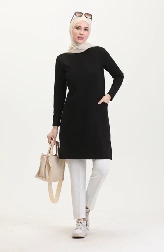 Tunique De Sport à Deux Poches En Fil 5028-04 Noir 5028-04