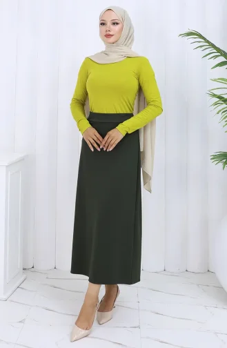 تنورة قلم رصاص بخصر مرن 0001-02 باللون الأخضر الداكن 0001-02