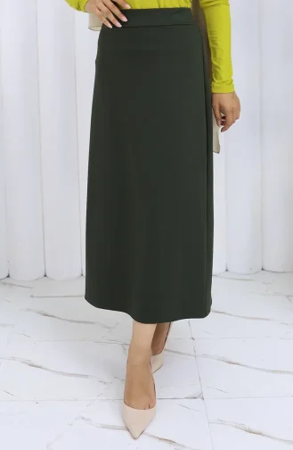 تنورة قلم رصاص بخصر مرن 0001-02 باللون الأخضر الداكن 0001-02