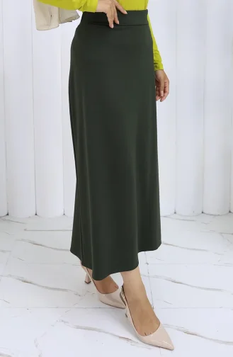 تنورة قلم رصاص بخصر مرن 0001-02 باللون الأخضر الداكن 0001-02