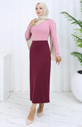 تنورة قلم رصاص بخصر مرن 0001-09 أرجواني 0001-09