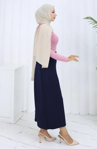 Elastische Taille Kokerrok 0001-11 Marineblauw 0001-11