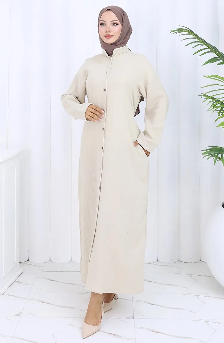 Abaya Authentique En Mousseline 6645-04 Crème 6645-04