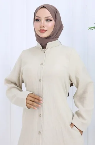 Abaya Authentique En Mousseline 6645-04 Crème 6645-04
