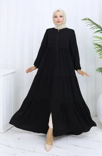 عباية بأكمام مرنة وسحاب 6269-01 أسود 6269-01