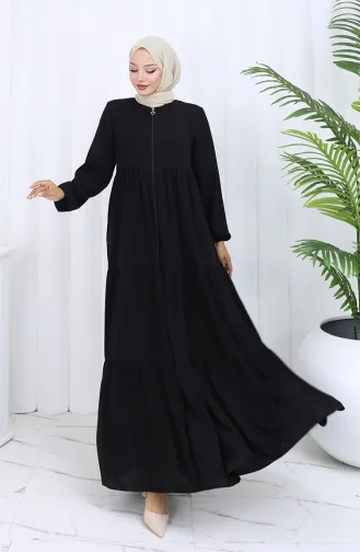 عباية بأكمام مرنة وسحاب 6269-01 أسود 6269-01