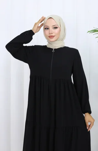 عباية بأكمام مرنة وسحاب 6269-01 أسود 6269-01