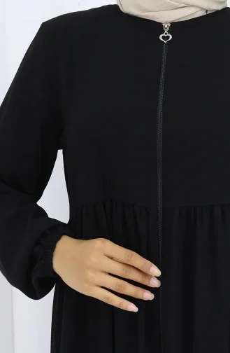 عباية بأكمام مرنة وسحاب 6269-01 أسود 6269-01