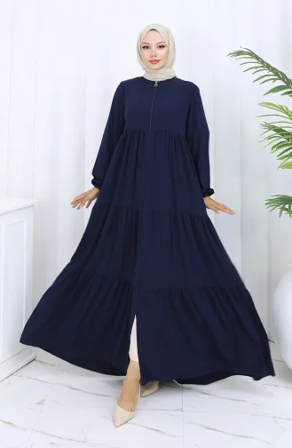 عباية بأكمام مرنة وسحاب 6269-02 أزرق داكن 6269-02