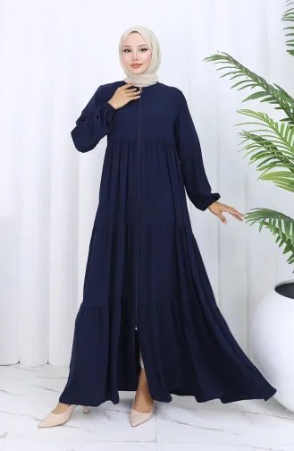 عباية بأكمام مرنة وسحاب 6269-02 أزرق داكن 6269-02