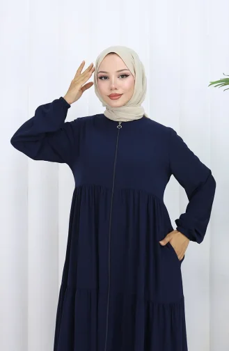 عباية بأكمام مرنة وسحاب 6269-02 أزرق داكن 6269-02