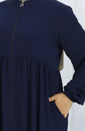 عباية بأكمام مرنة وسحاب 6269-02 أزرق داكن 6269-02