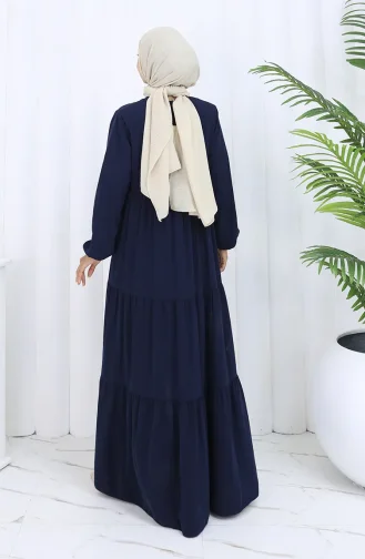 عباية بأكمام مرنة وسحاب 6269-02 أزرق داكن 6269-02
