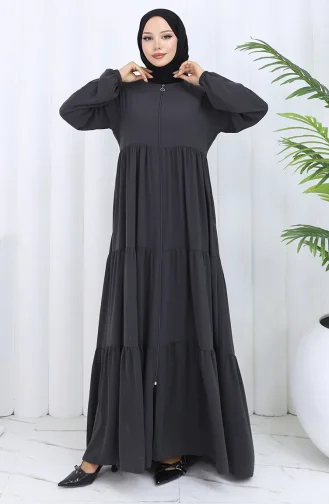 عباية بأكمام مرنة وسحاب 6269-03 رمادي 6269-03