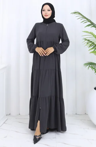 عباية بأكمام مرنة وسحاب 6269-03 رمادي 6269-03