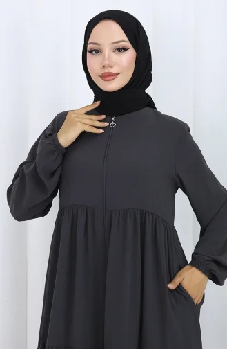 عباية بأكمام مرنة وسحاب 6269-03 رمادي 6269-03